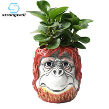 Strongwell, cabeça de macaco, recipiente de vaso de flores, estatueta de cabeça de macaco de jardim, estatueta de plantador de jardim, decoração de casa de mesa, presente de aniversário 2024 - compre barato