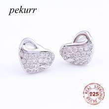 Pekurr-pendientes de plata de ley 925 con forma de corazón para mujer, joyería de moda, con cierre de tuerca y circonita grande, para boda 2024 - compra barato