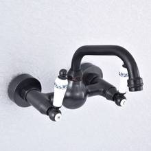 Oil Rubbed Bronze Wall Mounted Basin Faucets Double Handle Dual Hole Bathroom Sink Swivel Faucet Mixer Tap Nsf700 2024 - buy cheap