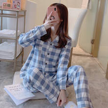 2021 Women Pajamas Sets with Pants Long Sleeve Turn-down Collar with Pocket Pyjama Cute Cartoon Button Top+Pants Pijama 2024 - buy cheap