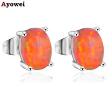 Simple but popular style Supper Supplier Orange Fire Opal Silver Stamped Stud Earrings for women Fashion Jewelry OE320A 2024 - buy cheap