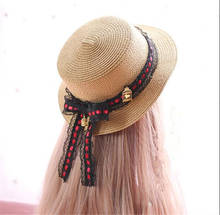 Girl Summer Straw Hats Women Beach Sun Hat Lolita Lace Bow Ribbon  Flat Top hat B1041 2024 - buy cheap