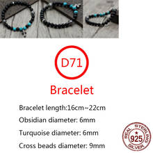 D71 S925 Sterling Silver Bracelet Retro Personality Punk Hip-Hop Style Obsidian Cross Alphabet Couple Beads 2020 new hot 2024 - buy cheap