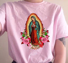 Kuacuayu hjn é camiseta da senhora do ganador, camiseta casual da virgem maria com rosas manga curta, camiseta católica cristã 2024 - compre barato
