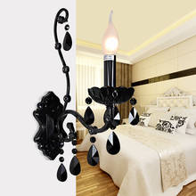 Luminária de parede europeia, preta, cristal, quarto, lâmpada de cabeceira, moderno, minimalista, sala de estar, corredores, retro, lâmpada de parede de ferro, 110-265v 2024 - compre barato