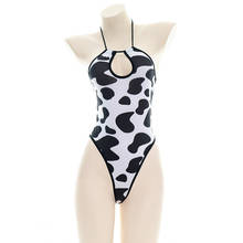 Japanese Cute Womens One Piece Lingerie Sexy Kawaii Milk Cow Print Anime Cosplay Costume Halter Bodysuit Underwear 2024 - buy cheap