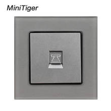 Minitiger-painel de vidro cristal luxuoso cinza, 1 gang, rj11, 2 núcleos, conector para celular, tomada de parede, 86*86mm 2024 - compre barato