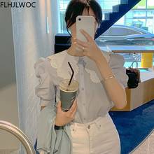 Korea Chic Tops Blusas Women Fashion Flhjlwoc Design Japanese Style Girl Single Breasted Button Solid Patchwork White Lace Shirt 2024 - buy cheap