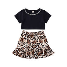 Summer 1-5Years Toddler Baby Girl Crop Top Shirt Leopard Skirts Clothes Outfits Summer Clothing Set 2024 - купить недорого