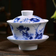 Cuenco de cerámica de Jingdezhen, juego de té de porcelana azul y blanca, taza maestra tueen, juego de té creativo de Kung Fu, decoración de Gaiwan 2024 - compra barato