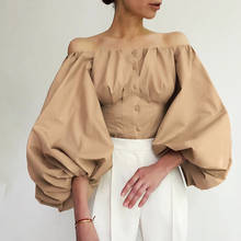 Женская Элегантная блузка цвета хаки блузка с рукавами-фонариками, облегающая пикантная вечерняя блузка с открытыми плечами, облегающая блузка 2024 - купить недорого