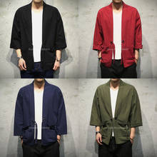 Традиционное японское кимоно 2020, одежда для мужчин, уличная одежда, костюм для косплея в китайском стиле, черный кардиган, модное пальто хаори 2024 - купить недорого
