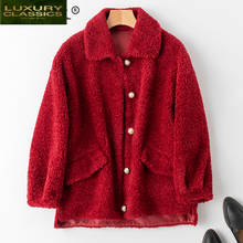 Women Warm Clothes Winter 2021 100% Sheep Shearing Coat Female Korean Real Fur Coat Ladies Red Wool Jacket Hiver BG-0018A 2024 - buy cheap