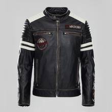 2020 jaqueta de couro genuíno masculina, jaqueta vintage preta de couro de vaca genuíno slim fit de motociclista, casacos de inverno para homens 2024 - compre barato