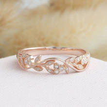 CxsJeremy Solid 14K 585 Rose Gold Art Deco Natural Diamond Ring Matching Band  Leaf Vine Shape Design Wedding Band for Women 2024 - buy cheap