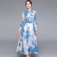 ZUOMAN Women Summer Elegant Blue Chiffon Dress Festa High Quality Long Party Robe Femme Vintage Bow Designer A-Line Vestidos 2024 - buy cheap