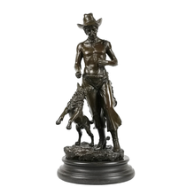 Estatua occidental de vaquero con escultura de perro para hombre, arte en bronce, decoración de galería 2024 - compra barato