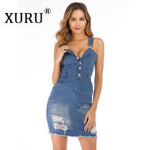 XURU Sling Washed Denim Sexy Dress 2020 New Women's Hot Sale Denim Dress 2024 - buy cheap