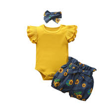 0-24M Flower Newborn infant Baby Girl Clothes Set Summer Ruffles Jumpsuit Playsuit Sunflower Shorts Headband Outfits 2024 - buy cheap
