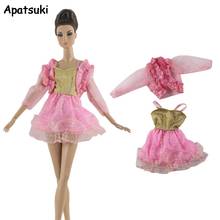 Танцевальный Костюм для кукол Барби, наряды, розовое пальто, платье, красивые вечерние платья, Одежда для куклы Барби 1/6, аксессуары для кукол 2024 - купить недорого
