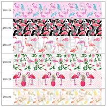 50 Yards Cartoon Flamingo Flowers Printed Grosgrain,satin Ribbon Hair Accessories 2024 - compre barato