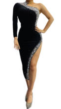 Black Rhinestones Single Shoulder Latin Dress Women Dancer Singer Performance Show Wear Prom Party Reflective Novelty Outfit 2024 - buy cheap