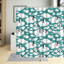 Animal bonito cortina de chuveiro desenhos animados pouco pinguim impressão banheiro banheira decoração poliéster tecido pendurado cortinas com ganchos 2024 - compre barato
