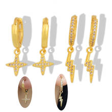 Plated Gold Lightning Star Earrings for Women Tiny Drop Earrings Cute CZ Zircon Cheap Huggie Earrings Fashion Jewelry Gift 2024 - buy cheap