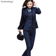 Women Blue Black Stripe Vest Blazer Jacket and Pant Suit 3 Pieces Set Office Lady Formal Business Work Career Wear Clothes S-5XL 2024 - buy cheap