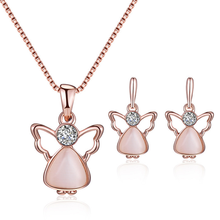 Rose Gold Color Alloy Lovely Angel Cat Eye Stone Pendant Link Chain Necklace Earrings Classic Style Jewelry Sets 2024 - buy cheap