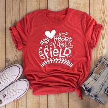 My Heart is on the Baseball mom футболка Забавный 100% хлопок эстетический слоган Tumblr подарок матери Топы гранж повседневные футболки 2024 - купить недорого