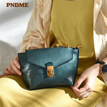 PNDME retro fashion natural real cowhide mini one shoulder lady's small bag weekend  gathering Genuine leather diagonal bag 2024 - buy cheap