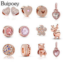 Buipoey 2 peças pingentes de cristal coração rosado, de ouro frisado, pulseira original para mulheres, pulseira fina estrelada, céu, margarida, joias, colar 2024 - compre barato