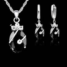 New Brand Wedding African Jewelry Sets 925 Sterling Silver Austrian Crystal Water Drop Pendant Necklace Hoop Earrings Sets 2024 - buy cheap