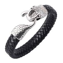 2020 Punk Black Leather Braided Bracelet Men Snake Head Clasp Male Jewelry Gifts S758 2024 - buy cheap