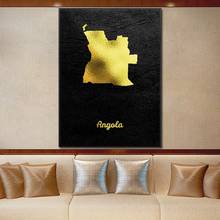 Classic gold map art Angola canvas painting mural picture prints home decoration wall poster decoration living room 2024 - buy cheap