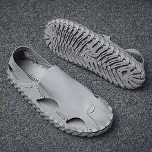 fashion sandals men sandalia masculina genuine leather beach shoes mens handmade 2020 new summer breathable slip on High Quality 2024 - buy cheap