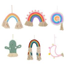 New Rainbow Wall Hanging Ornaments Hand-woven Macrame Tapestry Kids Room Decorations 2024 - buy cheap