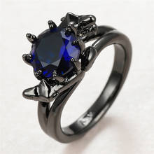 Único feminino azul cristal pedra anel charme 14kt preto ouro anéis de casamento para mulheres luxo noiva redondo zircão anel de noivado 2024 - compre barato