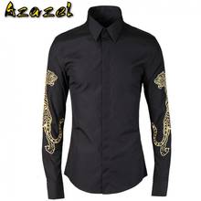 Azazel Mens Shirts Luxury Embroidered Tiger Mens Dress Shirts Plus Size 4XL Hand-painted Long Sleeve 100% Cotton Shirts Man 2024 - buy cheap