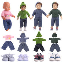 Traje de ropa de muñeca = sombrero + suéter + Jeans para muñeca americana de 18 pulgadas y 43Cm, bebé recién nacido de nuestra generación, para regalo de Festival de cumpleaños de bebé 2024 - compra barato