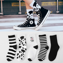 New Arrivals Cow Printed Sock Lovely Harajuku Japanese Style Cotton Women Socks Striped Solid Breathable Casual Cartoon Socks 2024 - buy cheap