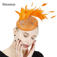 Sinamay Fashion Bride Fancy Headpiece Women Wedding Fascinator Hats Bridal Show Race Party Tea Hair Accessory Headbands Feather 2024 - buy cheap