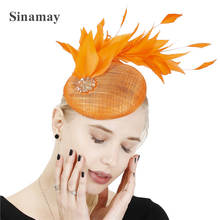 Sinamay-tocado de lujo para novia y mujer, tocado de boda, sombreros de espectáculo nupcial, carrera, fiesta, té, accesorio para el cabello, diademas de plumas 2024 - compra barato