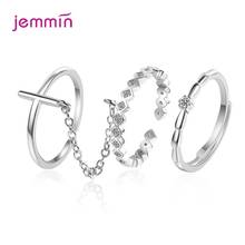 3Pcs/Set Cross Index Finger Chain Buckle Adjustable 925 Sterling Silver Open Rings for Women Girls Zircon Crystal Jewelry 2024 - buy cheap