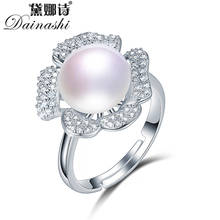 Dainashi anel de prata esterlina 925 luxuoso, flor de zircônia, cristal, ajustável, anel de pérola cultivada em água doce para mulheres, presente de festa 2024 - compre barato