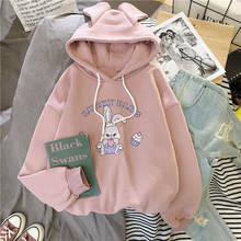 Casual Women Winter Hoody Sweatshirt Print Cartoon Kawaii Harajuku Pink Letter Love Heart Bunny Pullover Female Student Tops 2024 - buy cheap