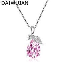 DAIWUJAN Blue Pink Purple Crystal Pendants Necklaces 925 Silver CZ Leave Water Drop Women's Necklace Party Wedding Jewelry Gift 2024 - buy cheap