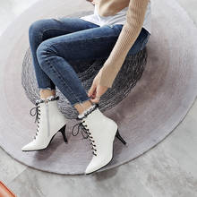 Korean autumn and winter new pointy thin heel high heels lace ankle boots shoes sweet short boots Chelsea boots woman 2024 - buy cheap