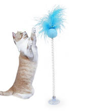 1 шт. забавные игрушки для кошек, эластичные игрушки с перьями на присоске, Интерактивная игрушка для кошек, обучающая игрушка для питомцев, забавные игрушки для животных 2024 - купить недорого